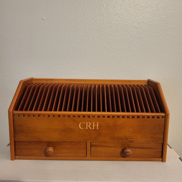 VTG LILLIAN VERNON Wood Desktop Mail CD ORGANIZER 31 SLOTS & DRAWERS 16 x 18" - Picture 3 of 11